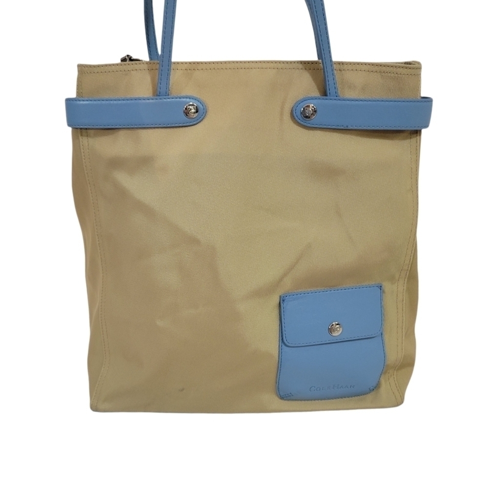 Cole Haan Tan & Blue Nylon Shoulder Tote Bag - Picture 2 of 13